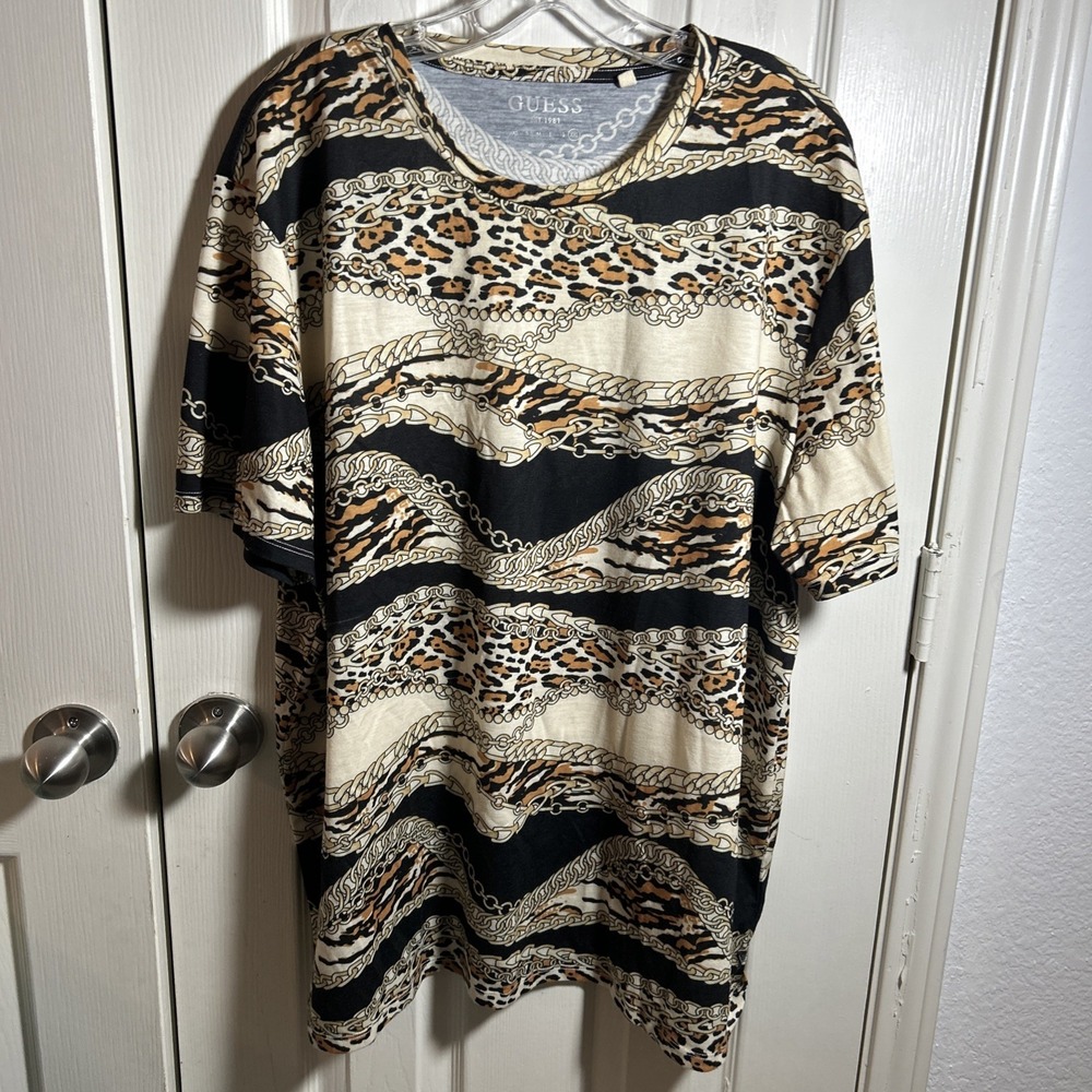 Guess 2XL‎ Mens 2 Beige Eco Animal Print Tee Shirt